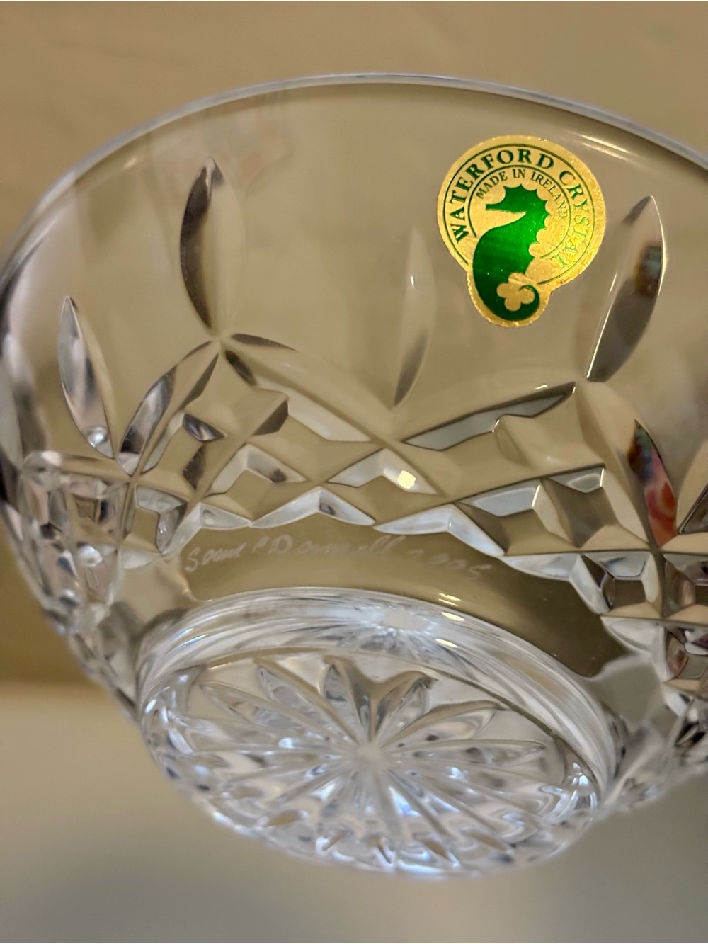 Waterford Crystal Lismore Clear Cut Glass Bowl with Gold Label and Signature